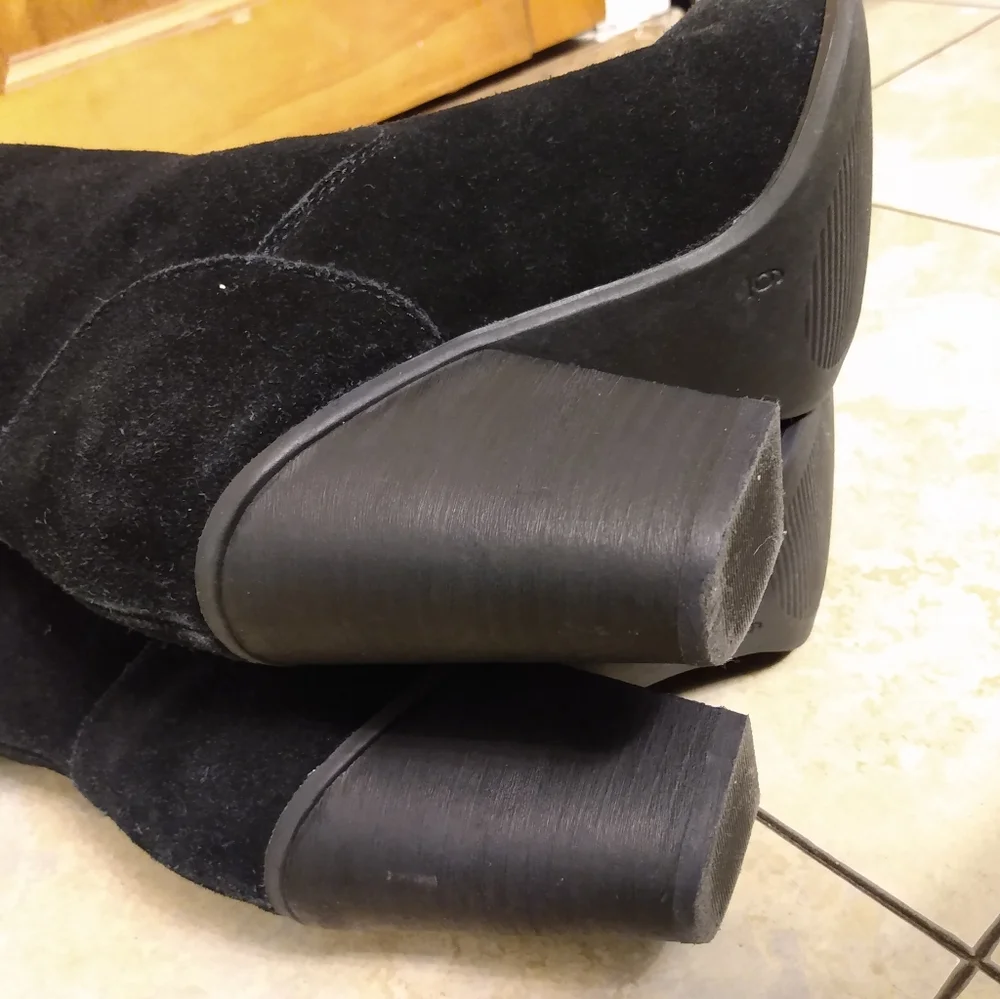 Michael Shannon Abbie Knee High Boots Womens Size 6 Black Suede Leather Zip
